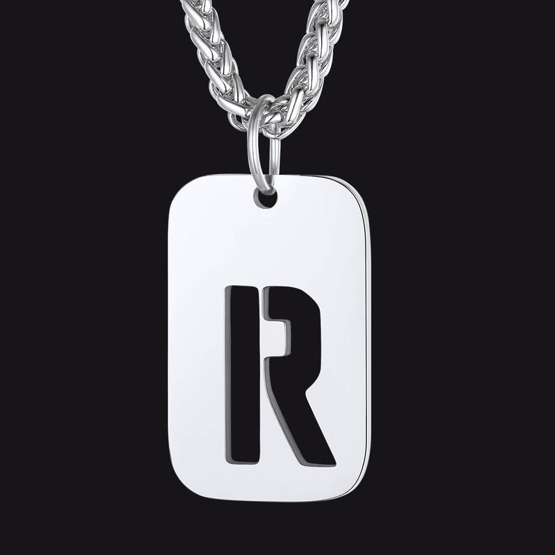 Personalized Hollow Letter Initial Dog Tag Pendant Necklace for
