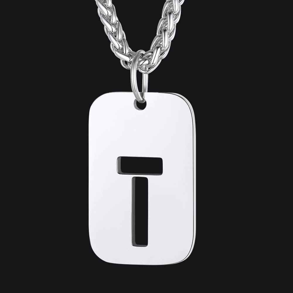 Personalized Hollow Letter Initial Dog Tag Pendant Necklace for