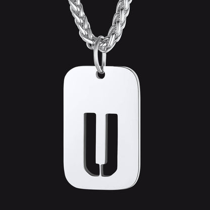 Personalized Hollow Letter Initial Dog Tag Pendant Necklace for