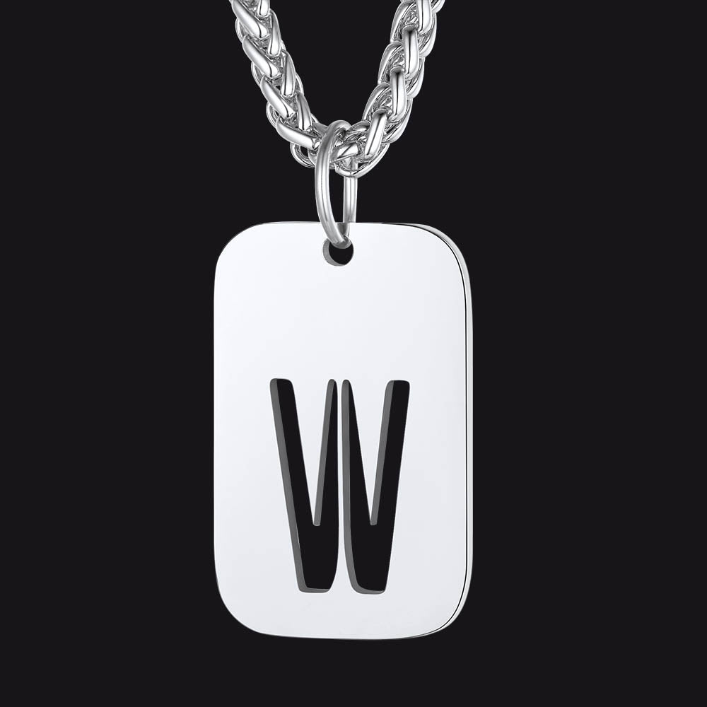 Personalized Hollow Letter Initial Dog Tag Pendant Necklace for
