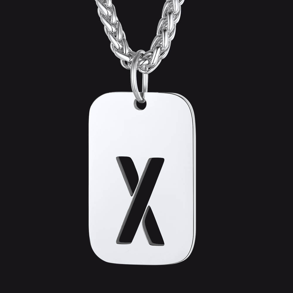 Personalized Hollow Letter Initial Dog Tag Pendant Necklace for