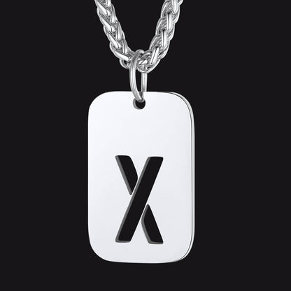 Personalized Hollow Letter Initial Dog Tag Pendant Necklace for