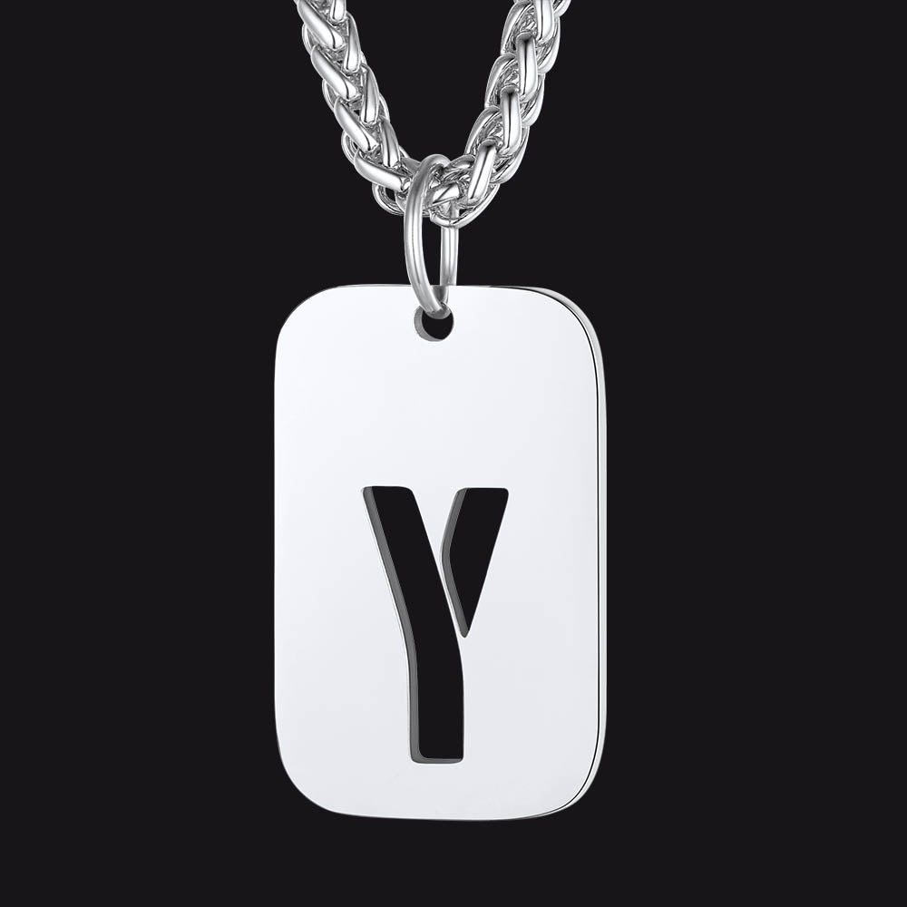 Personalized Hollow Letter Initial Dog Tag Pendant Necklace for