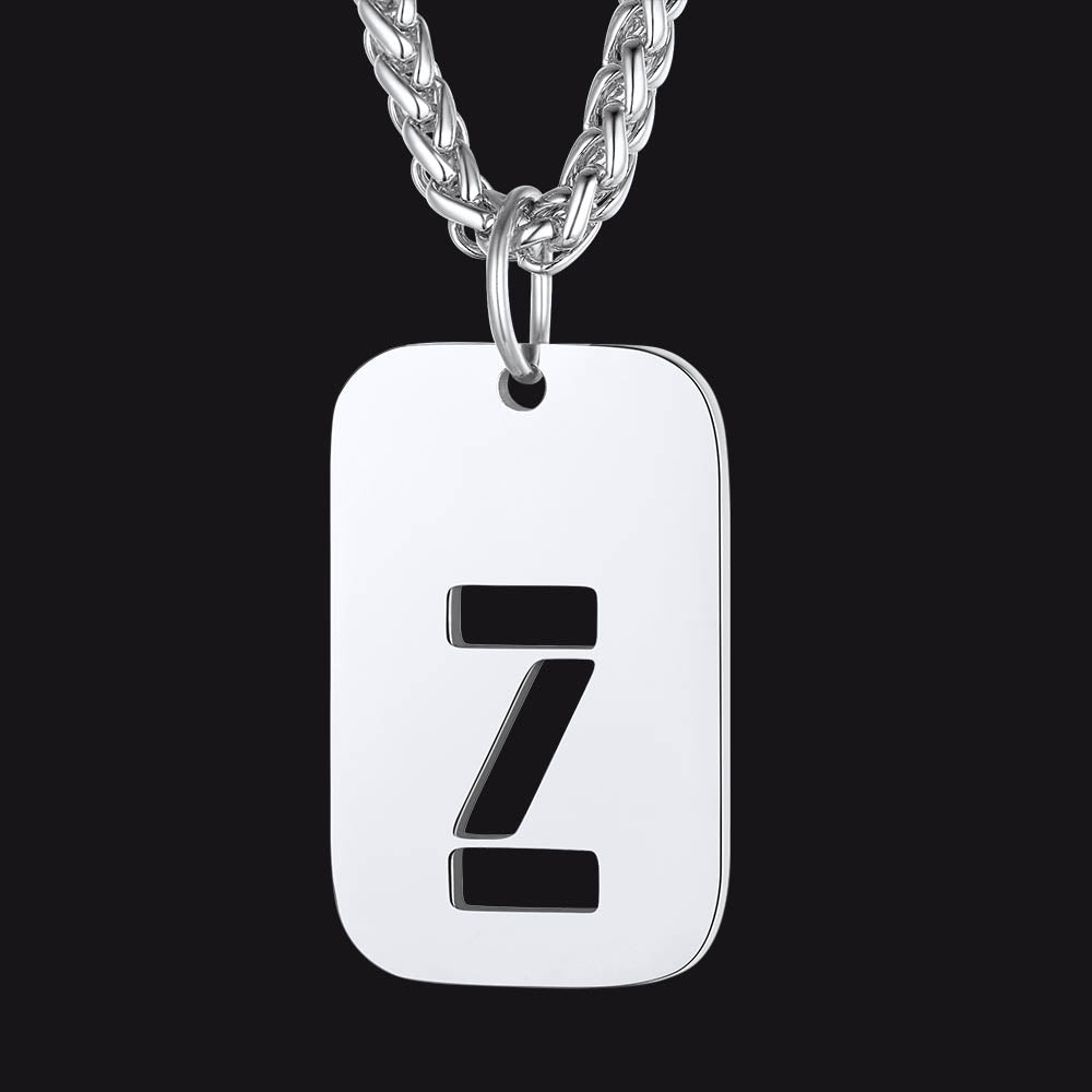 Personalized Hollow Letter Initial Dog Tag Pendant Necklace for