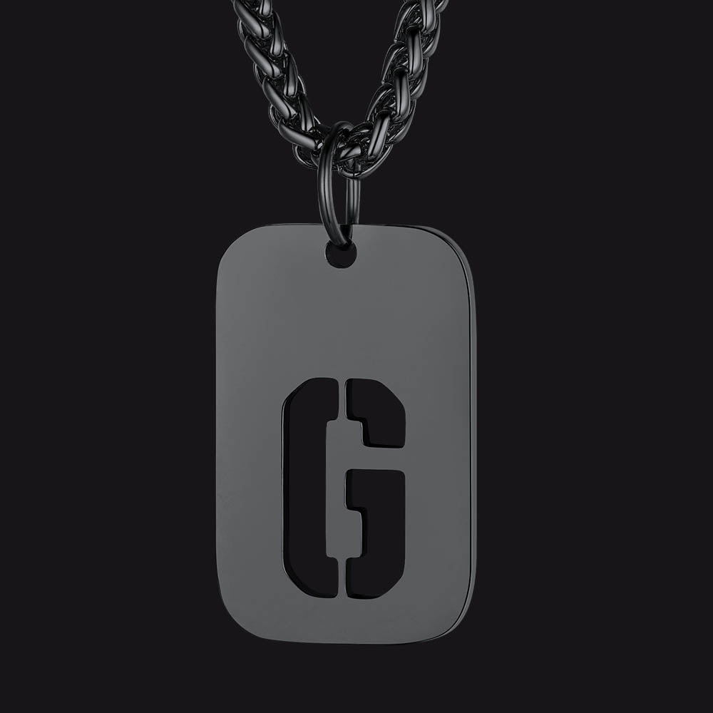 Personalized Hollow Letter Initial Dog Tag Pendant Necklace for