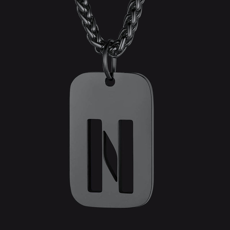 Personalized Hollow Letter Initial Dog Tag Pendant Necklace for