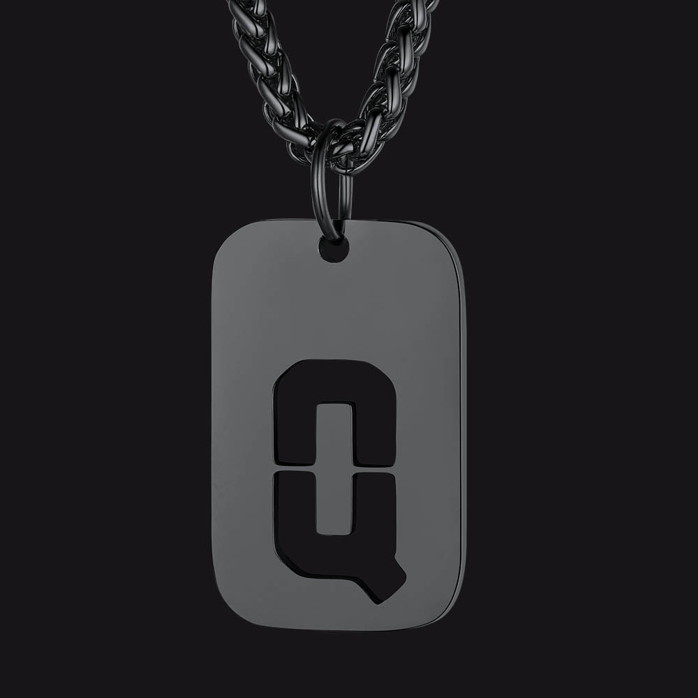 Personalized Hollow Letter Initial Dog Tag Pendant Necklace for
