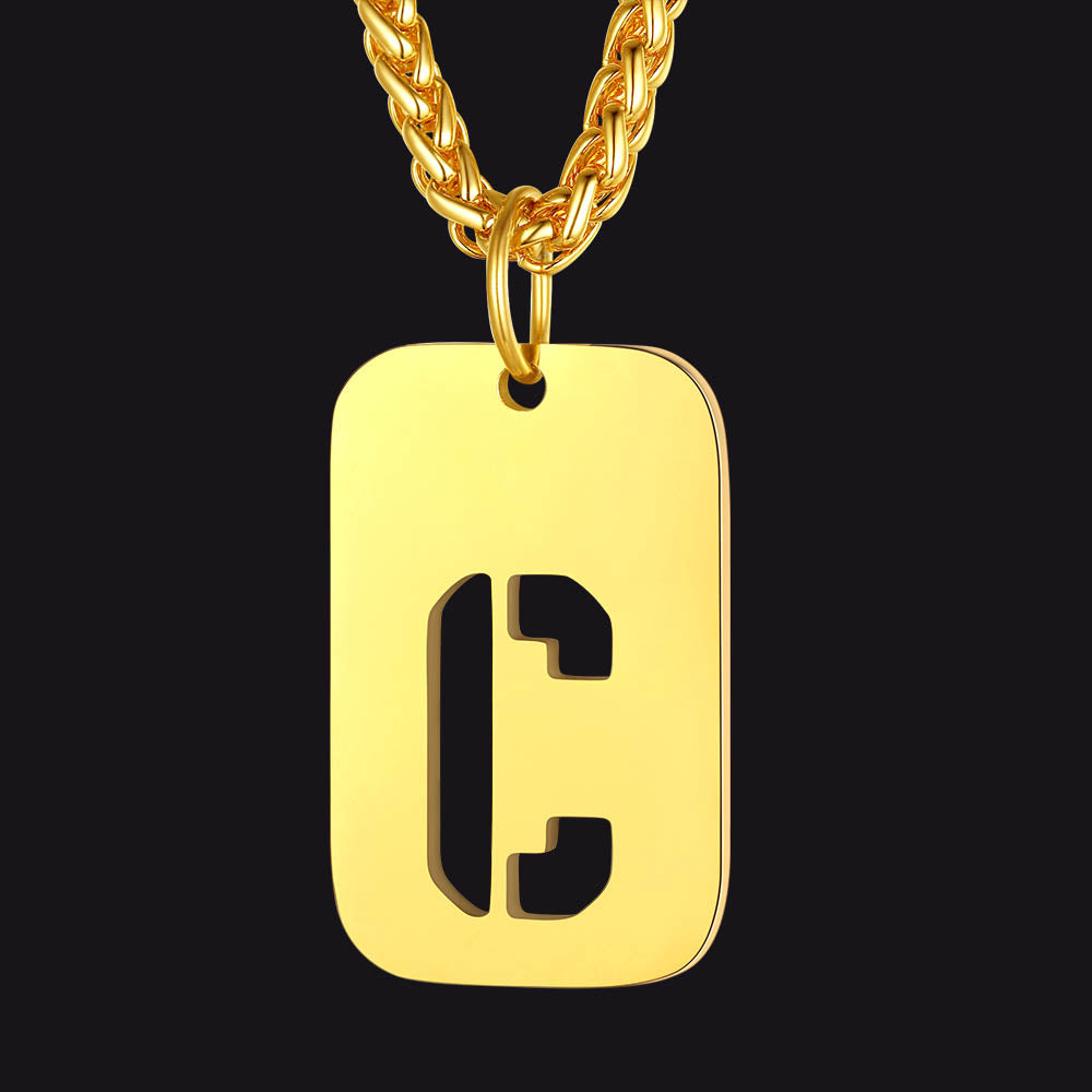 Personalized Hollow Letter Initial Dog Tag Pendant Necklace for