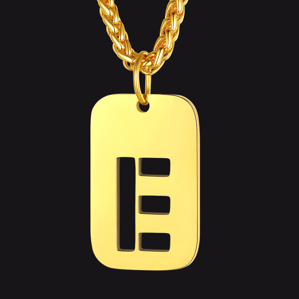 Personalized Hollow Letter Initial Dog Tag Pendant Necklace for
