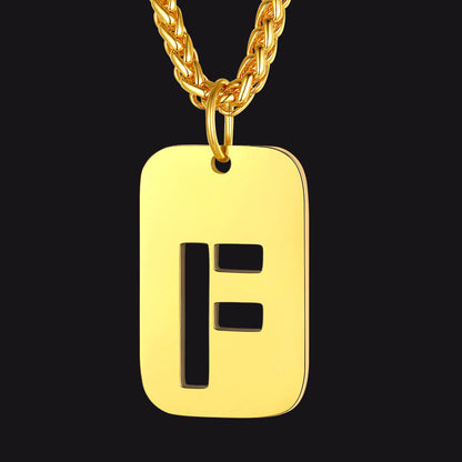 Personalized Hollow Letter Initial Dog Tag Pendant Necklace for