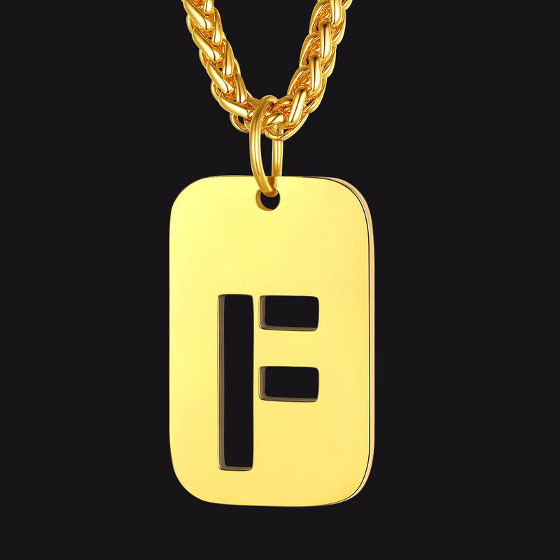 Personalized Hollow Letter Initial Dog Tag Pendant Necklace for