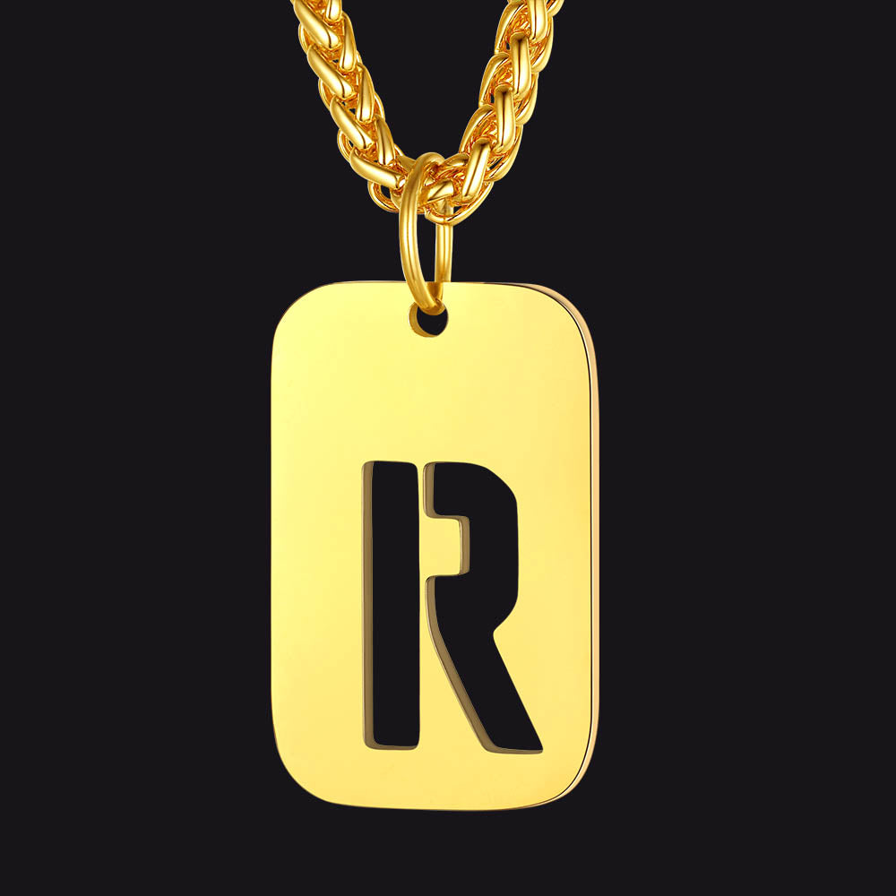 Personalized Hollow Letter Initial Dog Tag Pendant Necklace for