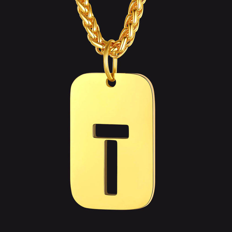 Personalized Hollow Letter Initial Dog Tag Pendant Necklace for