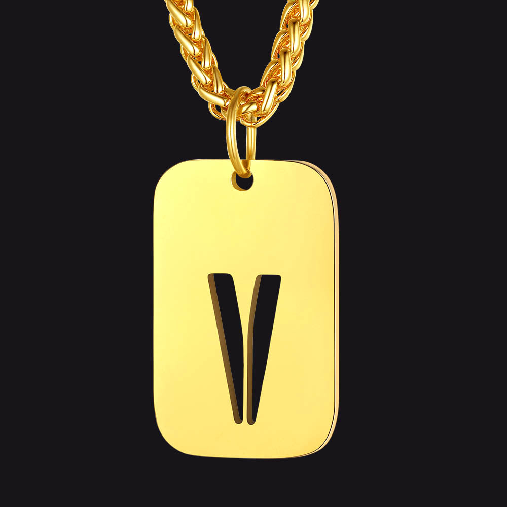 Personalized Hollow Letter Initial Dog Tag Pendant Necklace for