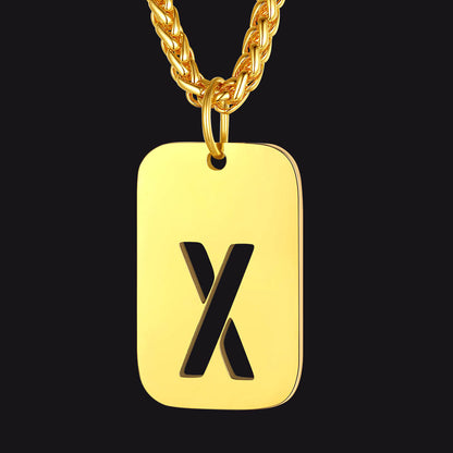 Personalized Hollow Letter Initial Dog Tag Pendant Necklace for