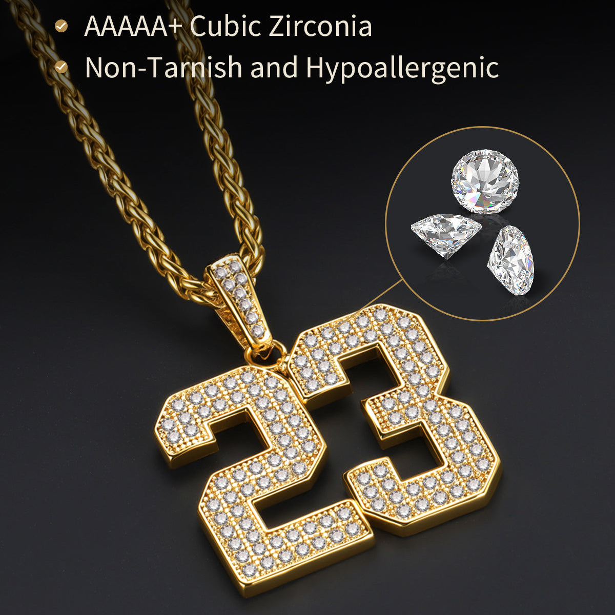 Custom Diamond Baseball Jersey Number Necklace for