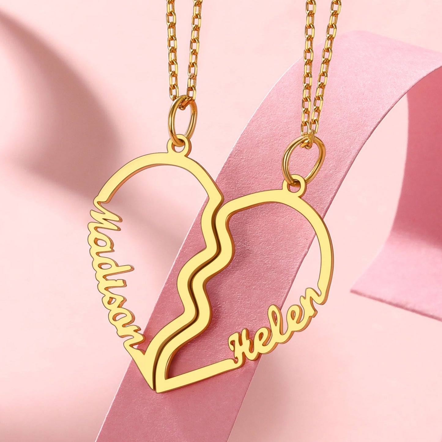 Custom Name Matching Heart Couple Necklaces Gift for Couple Mom Daughter