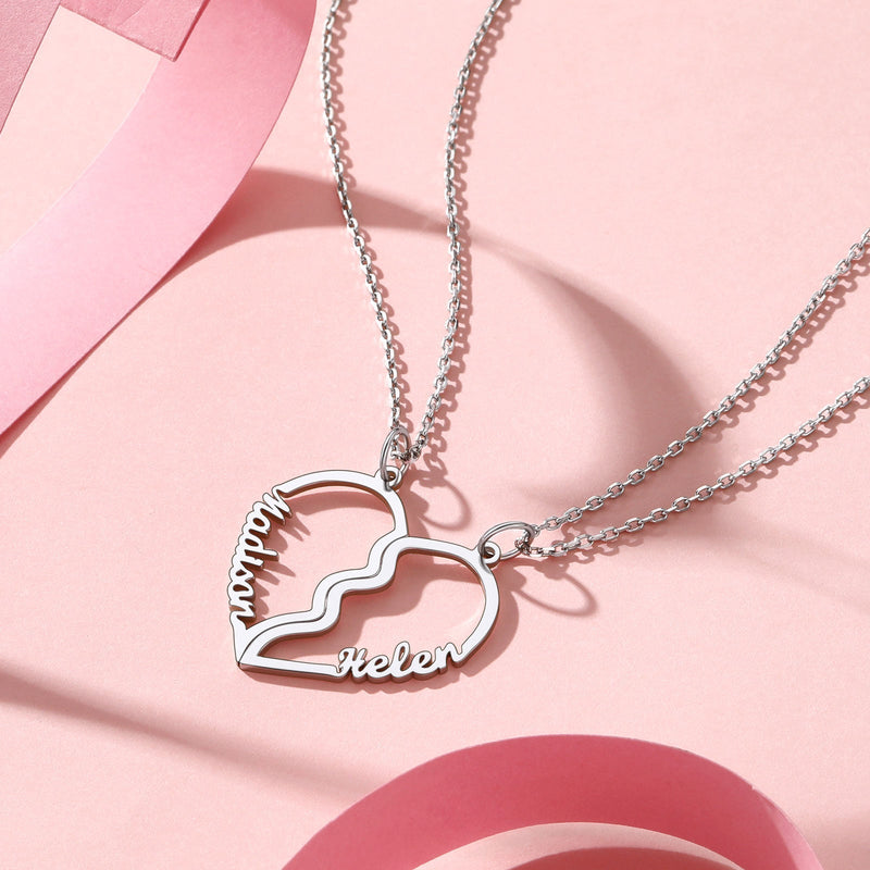 Custom Name Matching Heart Couple Necklaces Gift for Couple Mom Daughter