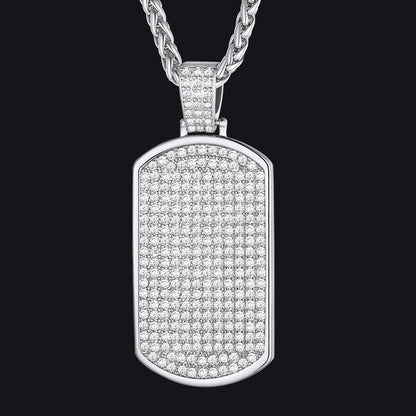 Stainless Steel Diamond Dog Tag Pendant Necklace for