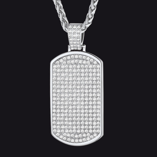 Stainless Steel Diamond Dog Tag Pendant Necklace for