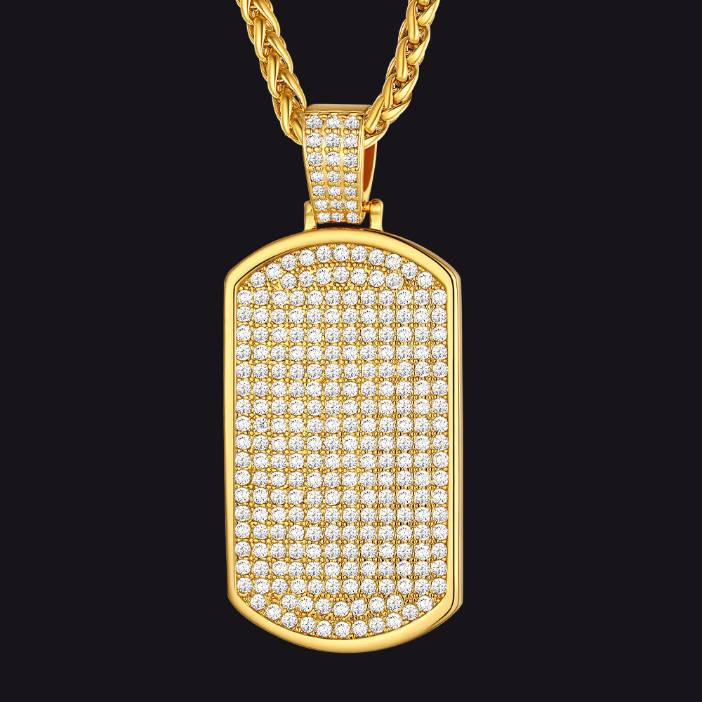 Stainless Steel Diamond Dog Tag Pendant Necklace for
