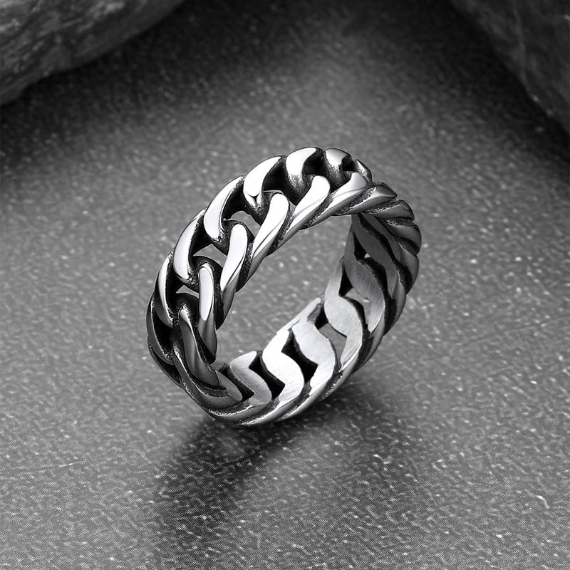 Stainelss Steel Cuban Chain Band Ring for