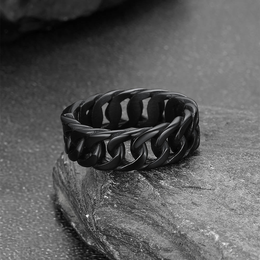 Stainelss Steel Cuban Chain Band Ring for