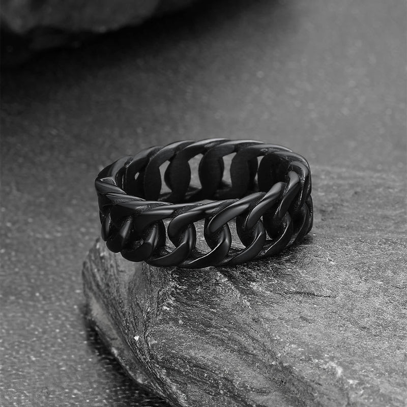 Stainelss Steel Cuban Chain Band Ring for
