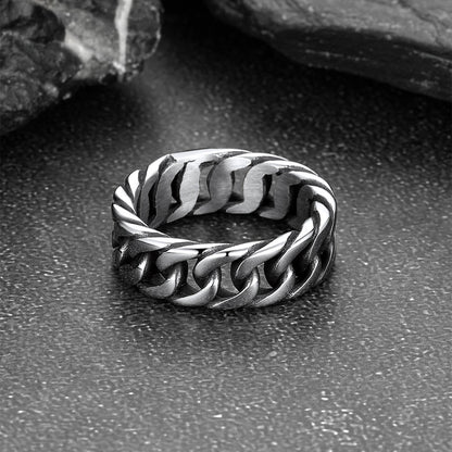 Stainelss Steel Cuban Chain Band Ring for