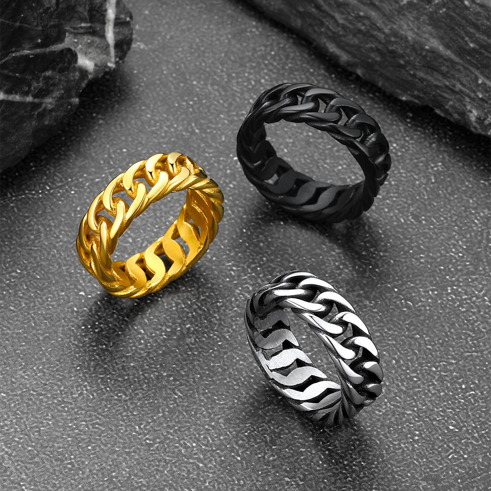 Stainelss Steel Cuban Chain Band Ring for