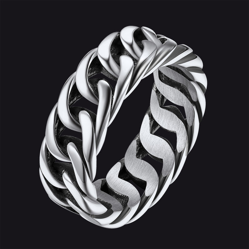 Stainelss Steel Cuban Chain Band Ring for