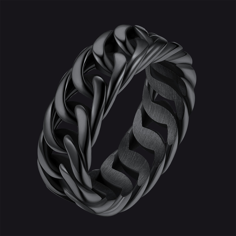 Stainelss Steel Cuban Chain Band Ring for
