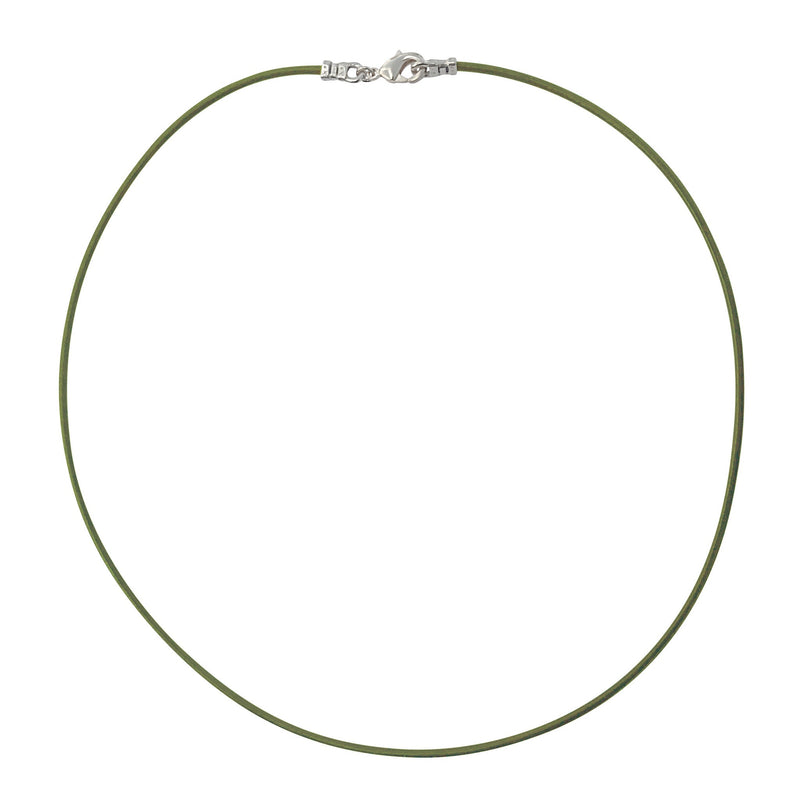 Sterling Silver 1.8mm Fine Olive Green Leather Cord Necklace