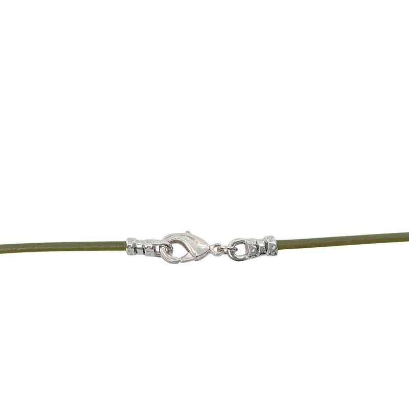 Sterling Silver 1.8mm Fine Olive Green Leather Cord Necklace