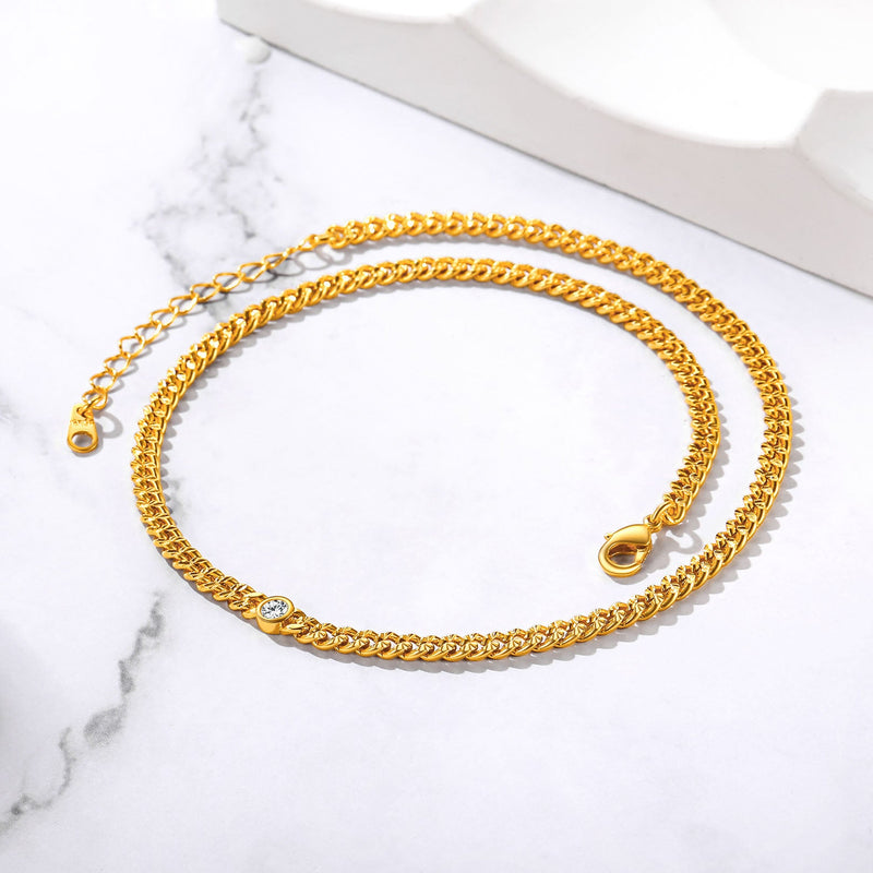 4.5mm Birthstone Gold Chain Choker Necklace for