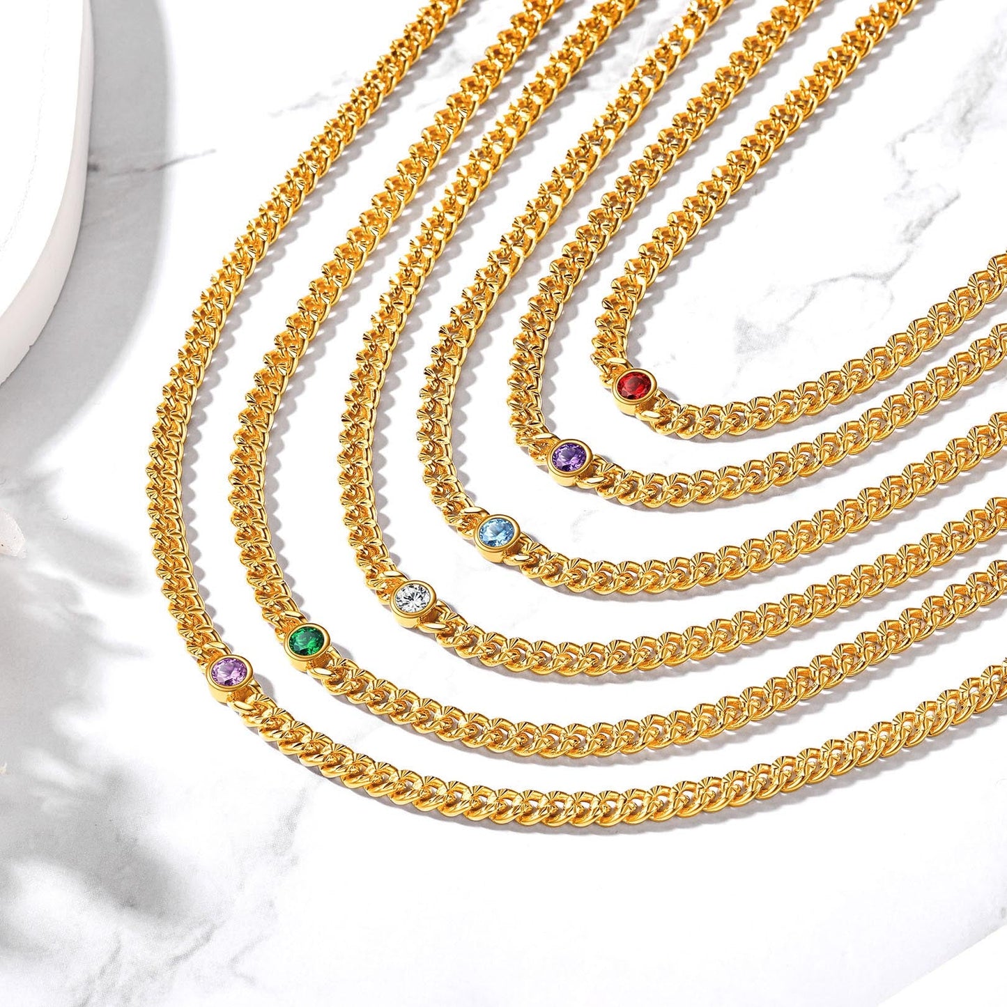 4.5mm Birthstone Gold Chain Choker Necklace for