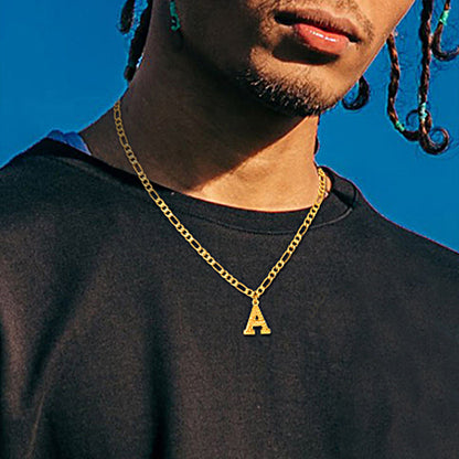 Initial A-z Letter Pendant Figaro Chain Choker Necklace for