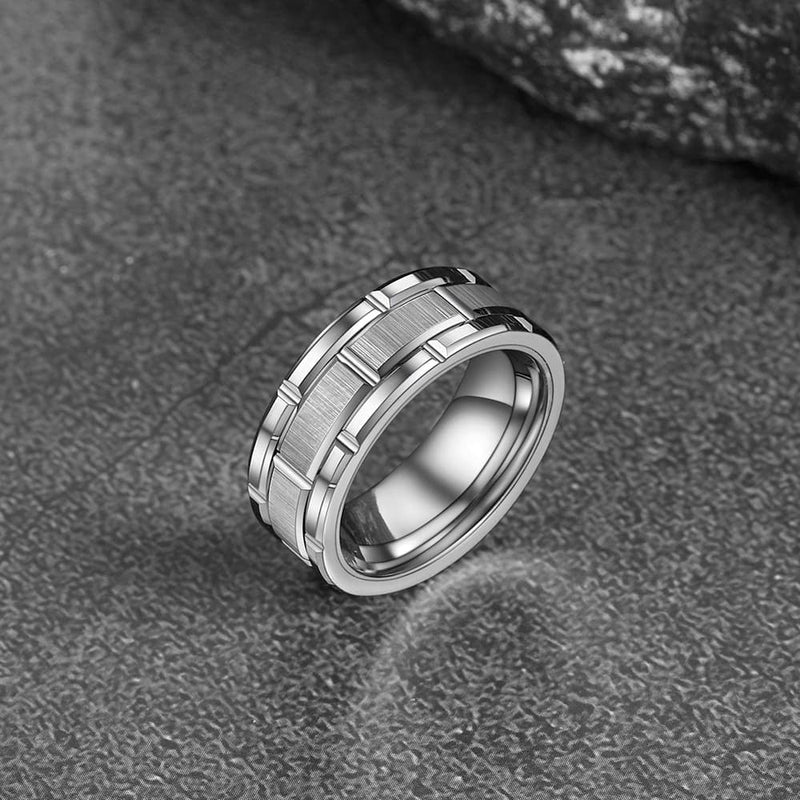 Tungsten Carbide Wedding Band Ring Brick Pattern Groove Ring for 8mm