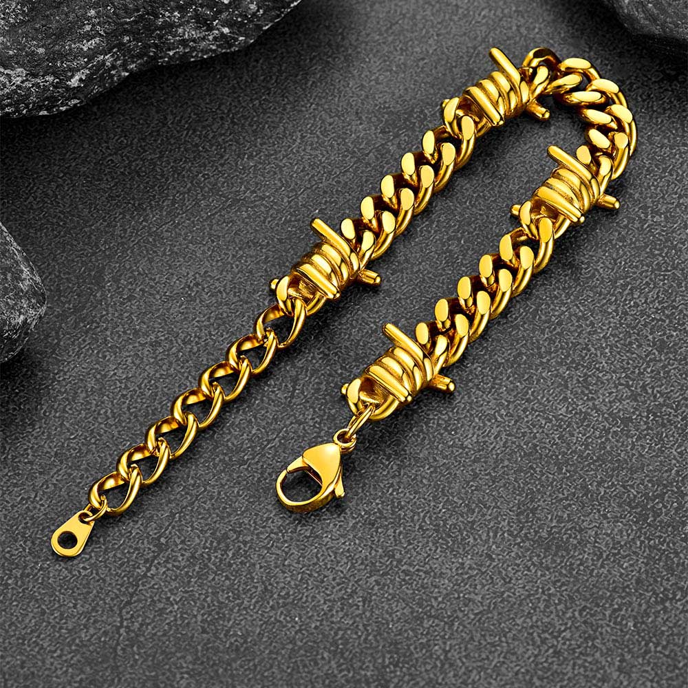 Barbed Wire Cuban Link Bracelet for in Stainless Steel