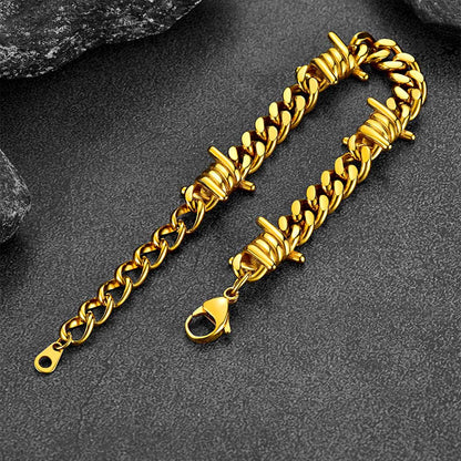 Barbed Wire Cuban Link Bracelet for in Stainless Steel