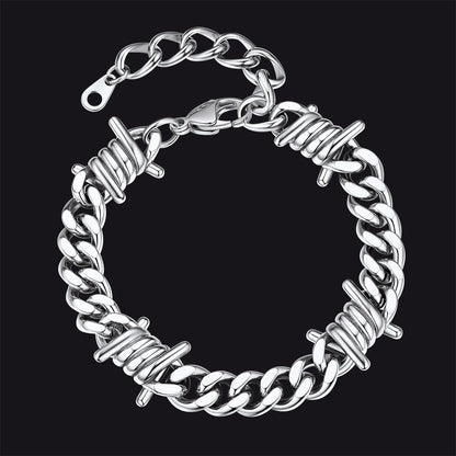 Barbed Wire Cuban Link Bracelet for in Stainless Steel