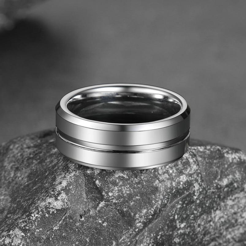 Grooved Tungsten Carbide Wedding Band Ring for 8mm