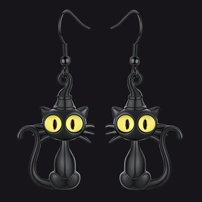 Black Cat Dangle Earrings for