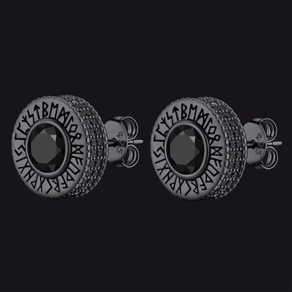 Sterling Silver Viking Runes Gemstone Stud Earrings for