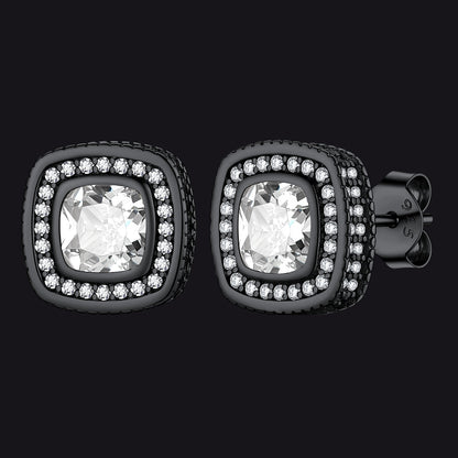 6mm Cushion Cut Diamond Halo Stud Earrings in Sterling Silver