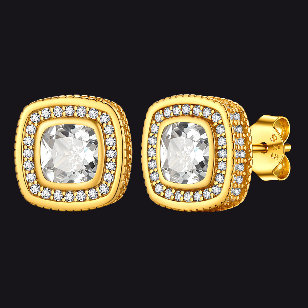 6mm Cushion Cut Diamond Halo Stud Earrings in Sterling Silver
