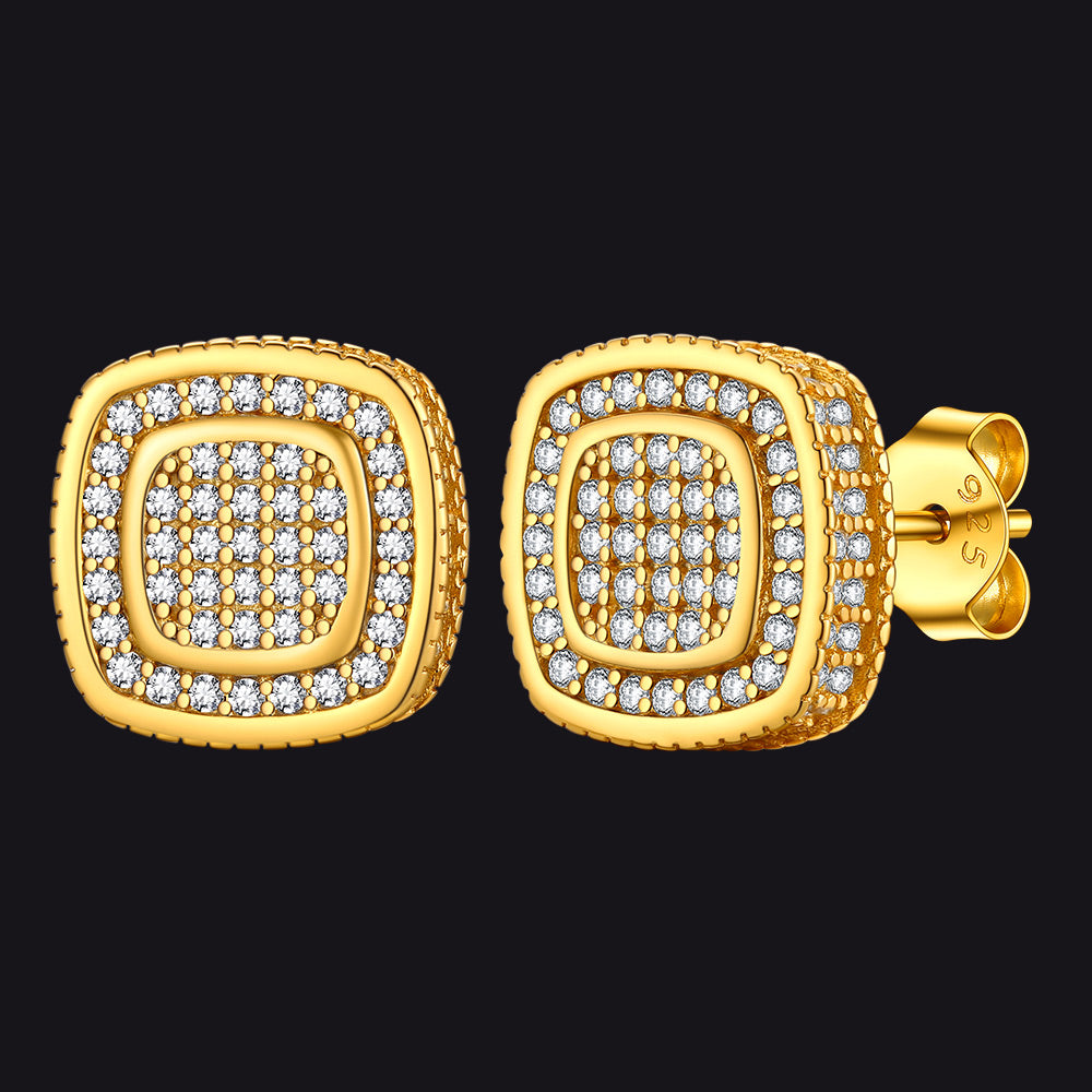 Sterling Silver Cushion Cut Diamond Stud Earrings for