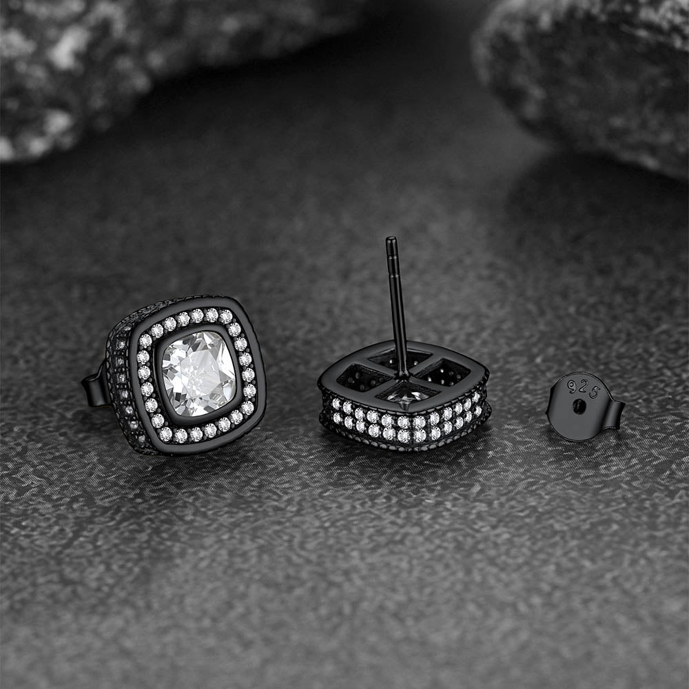 6mm Cushion Cut Diamond Halo Stud Earrings in Sterling Silver