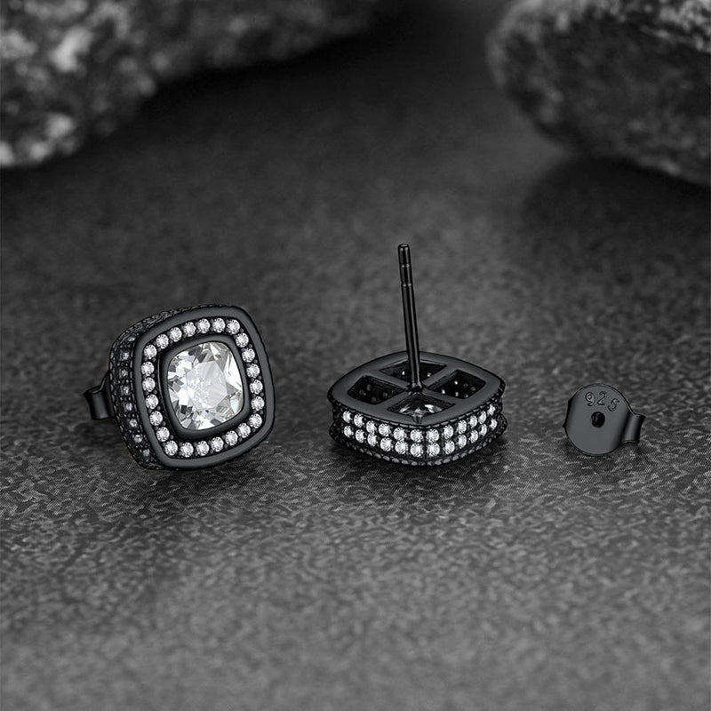 6mm Cushion Cut Diamond Halo Stud Earrings in Sterling Silver