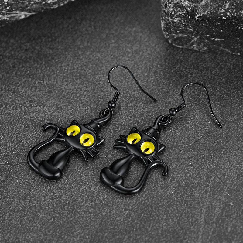 Black Cat Dangle Earrings for